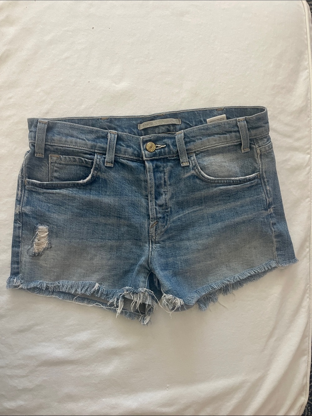 VINCE Size 26 Light Blue Denim Frayed Hem Women's Shorts